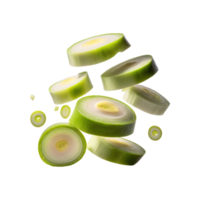 AI generated Floating Slices Of Leek, Without Shadow, Isolated Transparent Background png