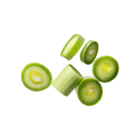 AI generated Floating Slices Of Leek, Without Shadow, Isolated Transparent Background png