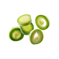 AI generated Floating Slices Of Leek, Without Shadow, Isolated Transparent Background png