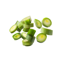 AI generated Floating Slices Of Leek, Without Shadow, Isolated Transparent Background png