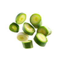 AI generated Floating Slices Of Leek, Without Shadow, Isolated Transparent Background png