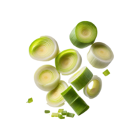 AI generated Floating Slices Of Leek, Without Shadow, Isolated Transparent Background png