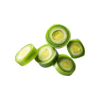 AI generated Floating Slices Of Leek, Without Shadow, Isolated Transparent Background png