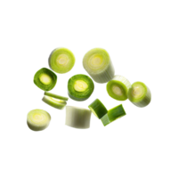 AI generated Floating Slices Of Leek, Without Shadow, Isolated Transparent Background png