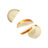 AI generated Floating Slices Of Bombay Onion, Without Skin, Without Shadow, Isolated Transparent Background png