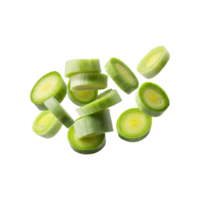 AI generated Floating Slices Of Leek, Without Shadow, Isolated Transparent Background png