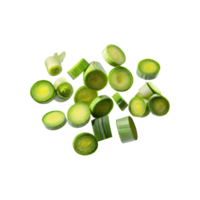 AI generated Floating Slices Of Leek, Without Shadow, Isolated Transparent Background png