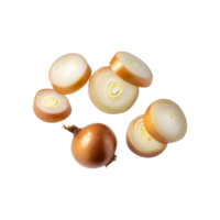 AI generated Floating Slices Of Bombay Onion, Without Skin, Without Shadow, Isolated Transparent Background png