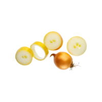 AI generated Floating Slices Of Bombay Onion, Without Skin, Without Shadow, Isolated Transparent Background png