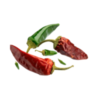 ai generado verde y rojo seco pequeño chiles pimentón, aislado transparente antecedentes png