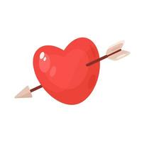 Red heart pierced by arrow icon in cartoon style on a white background vector