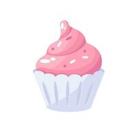 Cupcake with pink cream vector Illustration on a white background