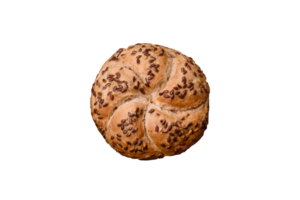 Delicious freshly baked crispy bun or kaiser roll with sesame seeds png