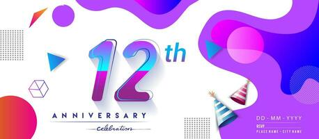 12th years anniversary logo, vector design birthday celebration with colorful geometric background and circles shape.