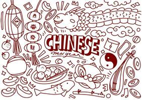 Set of Chinese new year doodle isolated on white background vector