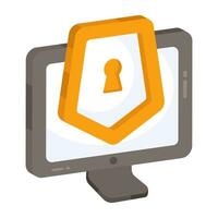 Monitor with shield showcasing system security icon vector