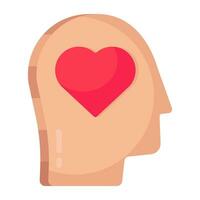 Heart inside brain, icon of healthy mind vector