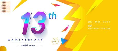 13th years anniversary logo, vector design birthday celebration with colorful geometric background and circles shape.