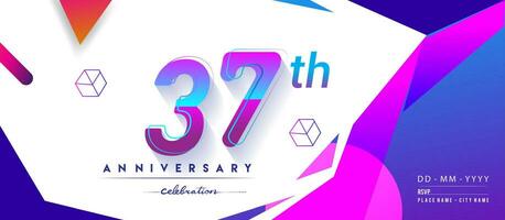 37th years anniversary logo, vector design birthday celebration with colorful geometric background and circles shape.