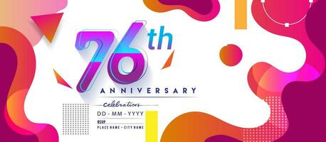 76th years anniversary logo, vector design birthday celebration with colorful geometric background and circles shape.