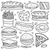 conjunto de mano dibujado comida aislado en blanco fondo, garabatear conjunto de rápido alimento. vector ilustración