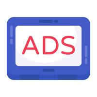 Conceptual icons of mobile ad, flat vector style