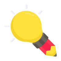 Pencil inside lightbulb, flat design of creative writing icon vector