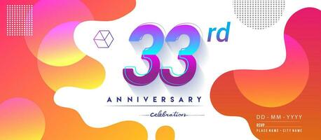 33rd years anniversary logo, vector design birthday celebration with colorful geometric background and circles shape.