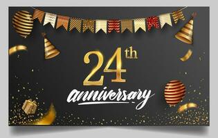 50th years anniversary design for greeting cards and invitation, with balloon, confetti and gift box, elegant design with gold and dark color, design template for birthday celebration. vector