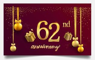 60 años aniversario diseño para saludo tarjetas y invitación, con globo, papel picado y regalo caja, elegante diseño con oro y oscuro color, diseño modelo para cumpleaños celebracion. vector