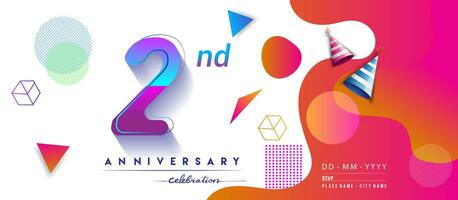 2nd years anniversary logo, vector design birthday celebration with colorful geometric background and circles shape.