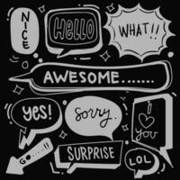 Set of cute speech bubble in doodle style isolated on black background, Vector hand drawn set speech bubble theme. Vector illustration