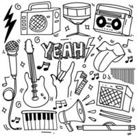 Set of hand drawn music theme isolated on white background, doodle set of Musical Instruments theme. Vector illustration