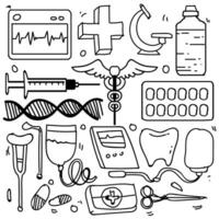 Set of Drawings Healthcare Theme Doodle Collection In White Isolated Background vector