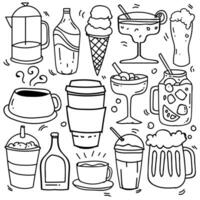 Hand drawn of beverages in doodle style isolated on white background, Vector hand drawn set beverages theme. Vector illustration