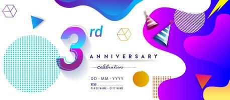 3rd years anniversary logo, vector design birthday celebration with colorful geometric background and circles shape.