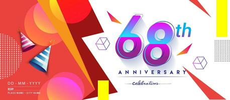 68th years anniversary logo, vector design birthday celebration with colorful geometric background and circles shape.