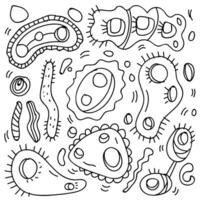 Doodle Bacteria And Virus Theme Doodle Collection In White Isolated Background, Hand-drawn Bacteria And Virus Theme. vector