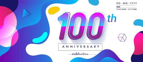 100th years anniversary logo, vector design birthday celebration with colorful geometric background and circles shape.