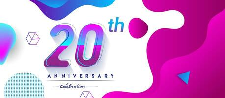 20th years anniversary logo, vector design birthday celebration with colorful geometric background and circles shape.