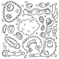 Doodle Bacteria And Virus Theme Doodle Collection In White Isolated Background, Hand-drawn Bacteria And Virus Theme. vector