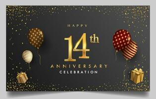 50 años aniversario diseño para saludo tarjetas y invitación, con globo, papel picado y regalo caja, elegante diseño con oro y oscuro color, diseño modelo para cumpleaños celebracion. vector