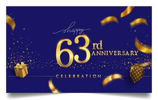 60th years anniversary design for greeting cards and invitation, with balloon, confetti and gift box, elegant design with gold and dark color, design template for birthday celebration. vector