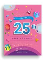 10th Years Anniversary invitation Design, with gift box and balloons, ribbon, Colorful Vector template elements for birthday celebration party.