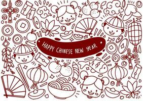 Set of Chinese new year doodle isolated on white background vector