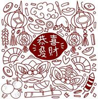 Set of hand drawn Chinese new year doodle, year of Dragon vector