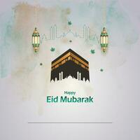 islamic greeting eid mubarak card design with holy kaaba vector