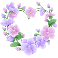 acuarela mano dibujado ilustración Violeta púrpura flor y hojas corazón marcos para Boda invitación nupcial ducha saludo tarjeta png