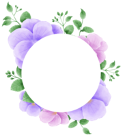 acuarela mano dibujado ilustración Violeta púrpura flor y hojas marcos para Boda invitación nupcial ducha saludo tarjeta png