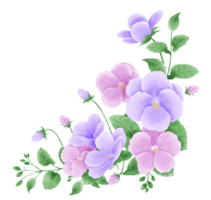 aquarelle main tiré illustration violet violet fleurs et feuilles frontière pour mariage invitation salutation cartes de mariée douche png